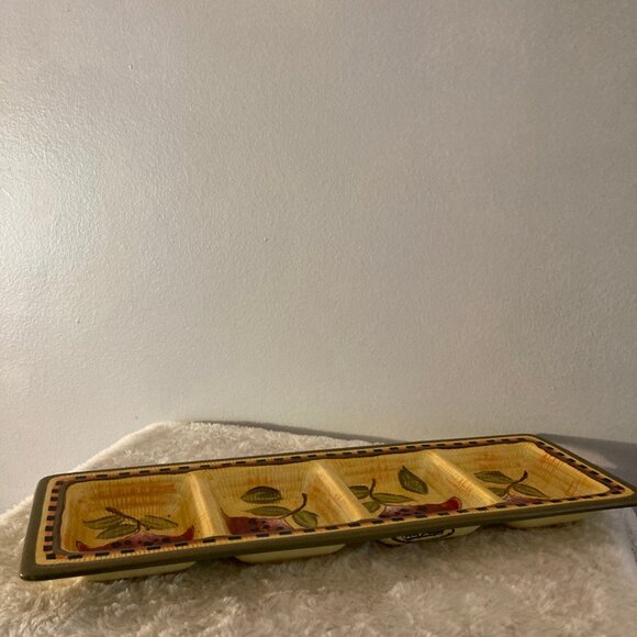 Tabletops Gallery "Lola" Hand Painted (4) Section 18-7/8" Serving Dish - Picture 3 of 5